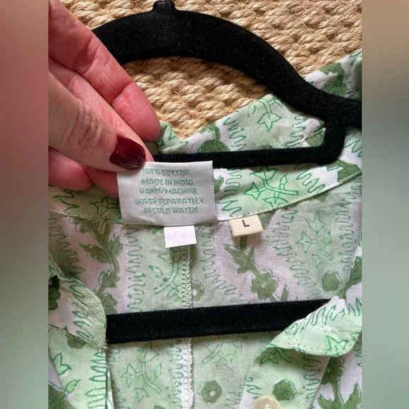 Julia Amory Green Block Print Patterned midi Maxi Shirt Dress size Large - Picture 3 of 7